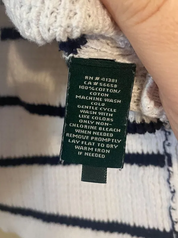 Women's LRL Lauren Ralph Lauren White Navy Blue Striped Thermal Style Tee Medium - Image 3