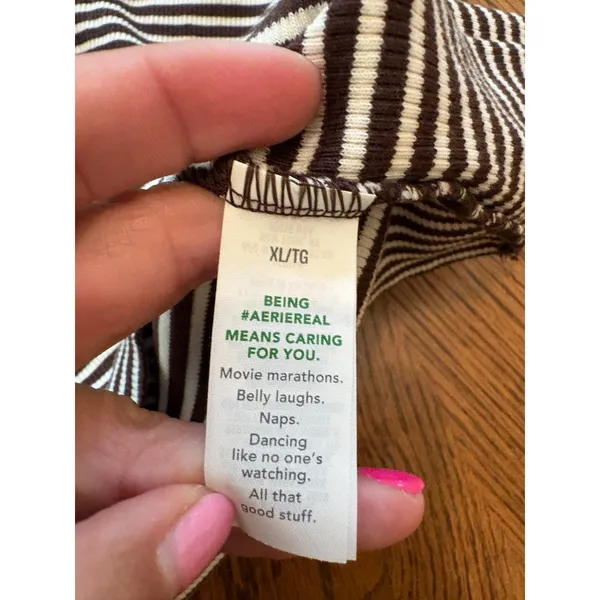Aerie Henley Tank Top Womens XL Brown White Striped Ribbed Button Sleeveless - Image 6