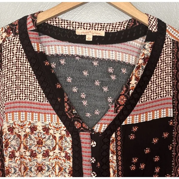 Gibson Latimer Patchwork Top Size Large Babydoll Hippie Boho Whimsigoth Peasant - Image 3