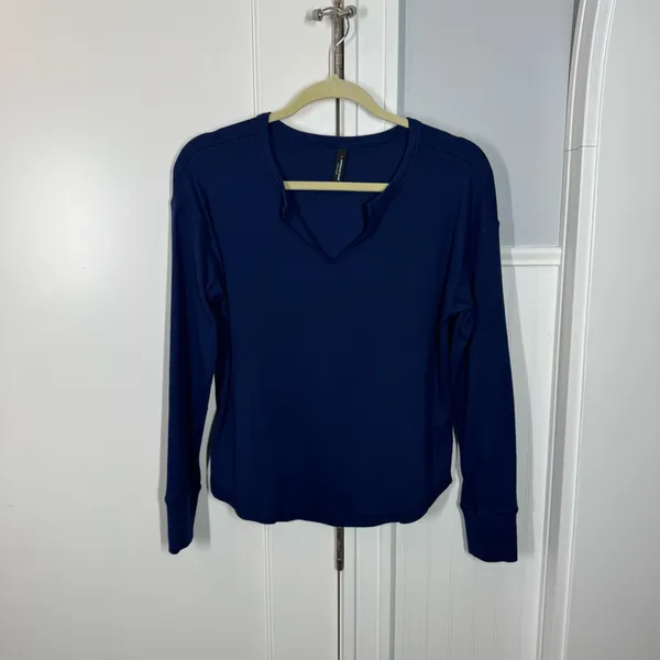 American Giant Luxe Rib Womens small Blue Cotton‎ V-Notch Long Sleeve Pullover - Image 2