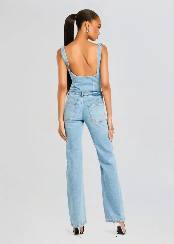 Retrofête Dawson Denim Low Back Jumpsuit Tangier Denim Blue - Image 4