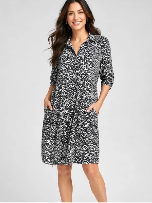 Chico's Zenergy Neema Bungee Hem Shirt Dress Animal Print Pockets Size Small - Image 3