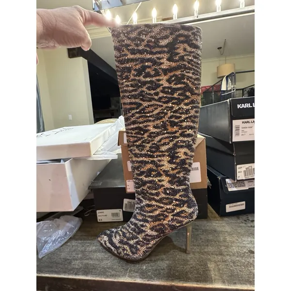 Betsey Johnson Women's Brea Tall Boot Size 6.5 Leopard Print All Over Rhinestone - Image 4