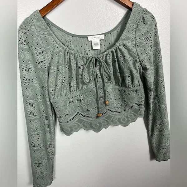 Kirious Los Angeles Sage Long Sleeve‎ Eyelet Crop Top - Image 2