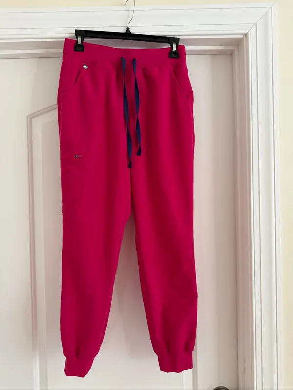 Figs Women's Magenta Jogger Pants with Navy Drawstring - Image 2