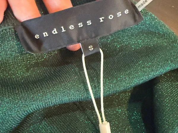 Anthropologie Endless Rose Lurex Knit Off Shoulder Sparkly Green Dress Size Smal - Image 7