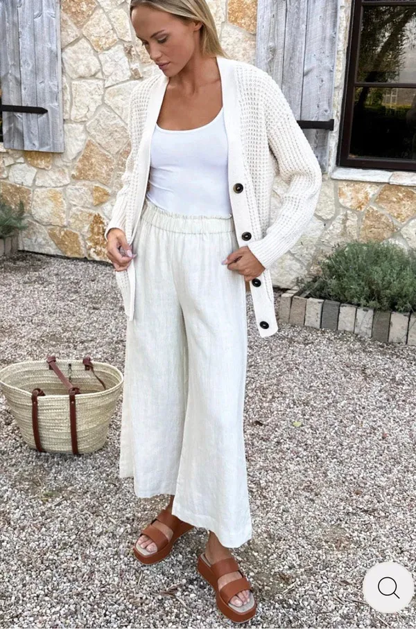 Emerson Fry Arctic Wolf Linen Blend Pull On Wide Leg Pants Cream XS - Image 2