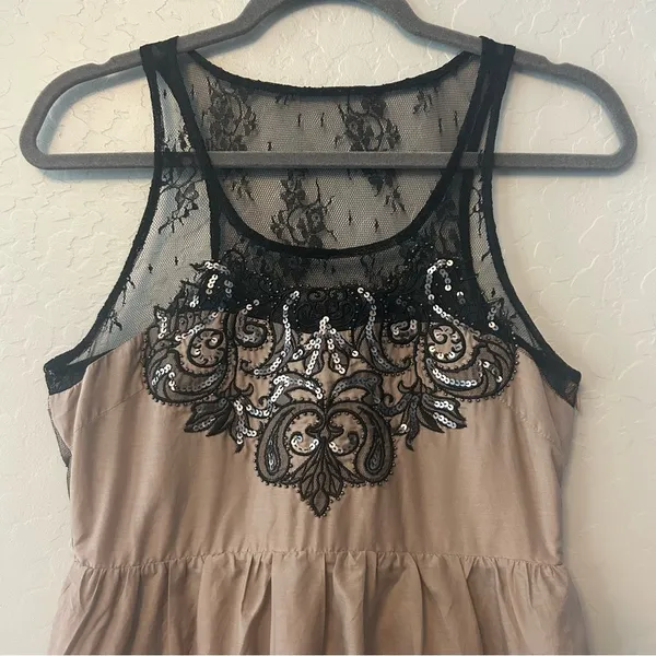 Miss Me silk blend sequined lace peplum babydoll tank blouse size medium y2k - Image 2