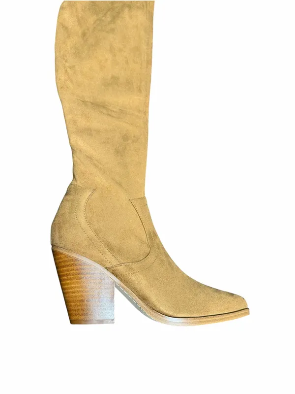 Marc Fisher LTD Gwyneth Suede Over Knee Western Boots Tan 8M NWOB - Image 11