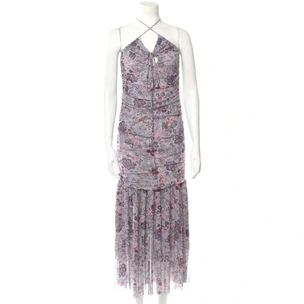 MISA Los Angeles Nicola Floral Mesh Halter Midi Dress Blue Size XS NWT - Image 11