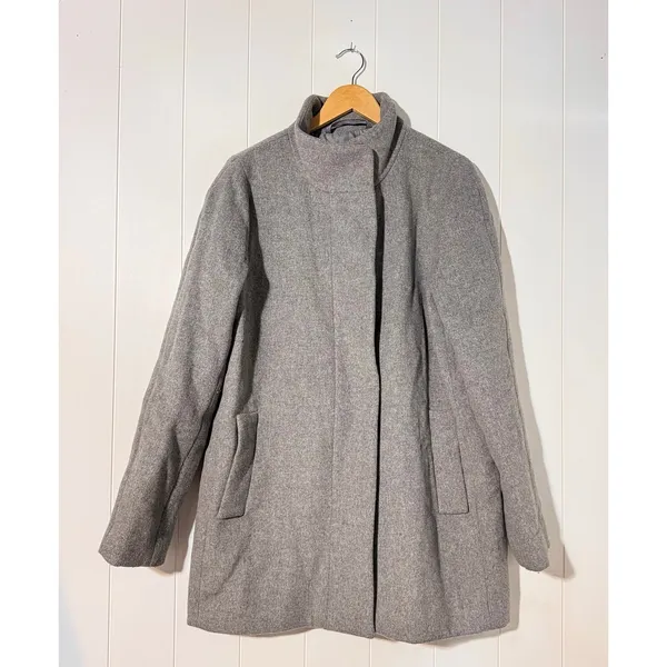 J.Crew Wool Blend Coat Size 10 Gray Zip Front Funnel Neck Jacket - Image 2