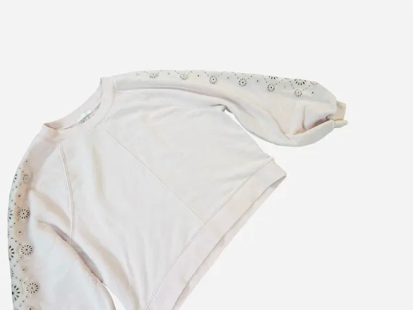 Splendid Light Pink Eyelet Sleeve Crewneck Sweater - Image 2