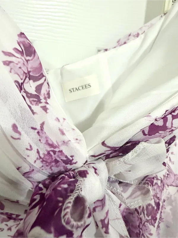 NWT STACEES Lilac Floral Wedding Guest Tiered Strapless Formal Dress Size 16 - Image 3