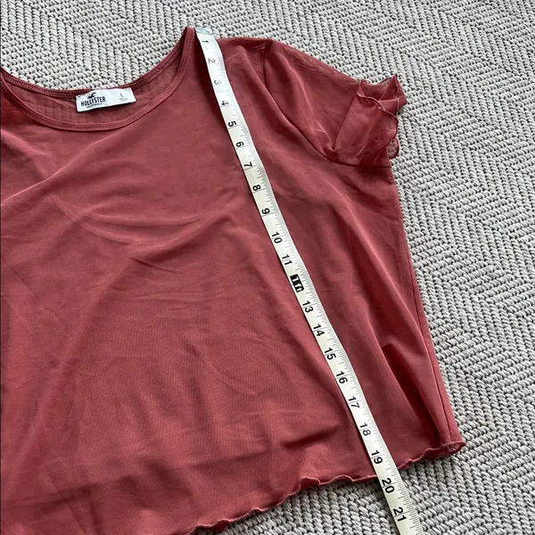 Hollister Sheer Short Sleeve Crop Top in Rust Red - Image 5