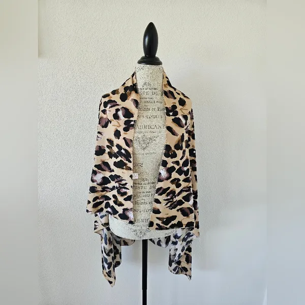 Vintage Leopard Print Sarong Wrap Large Scarf​ Black - Image 3