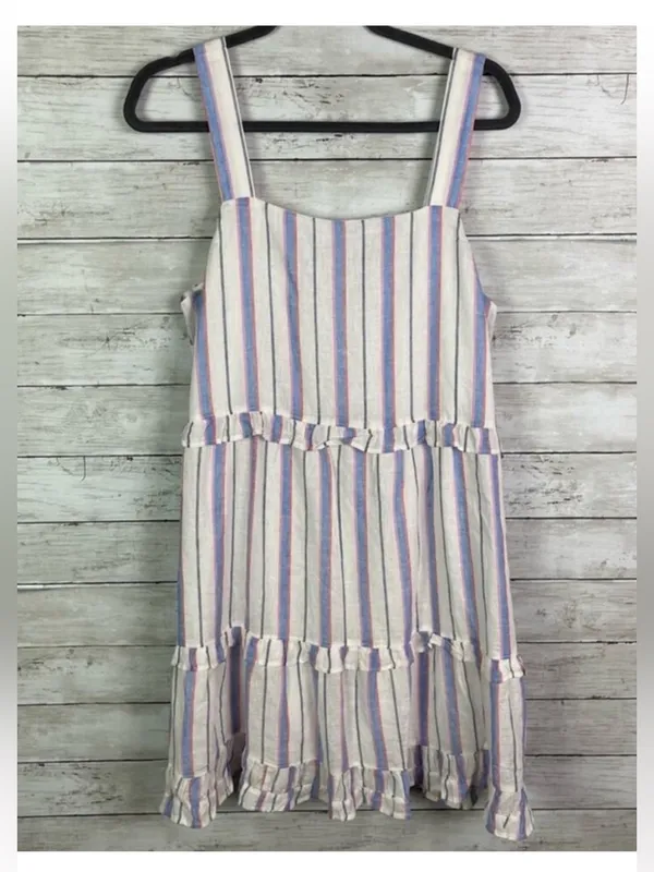 Rails Sandy Tahiti Blue White Pink Striped Tiered Ruffle Feminine Sundress Large - Image 2