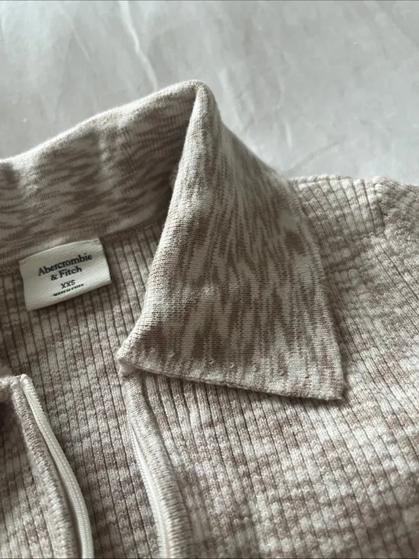 Abercrombie & Fitch | Marled Ribbed Half Zip Collar Sweater Top Beige Cream XXS - Image 6