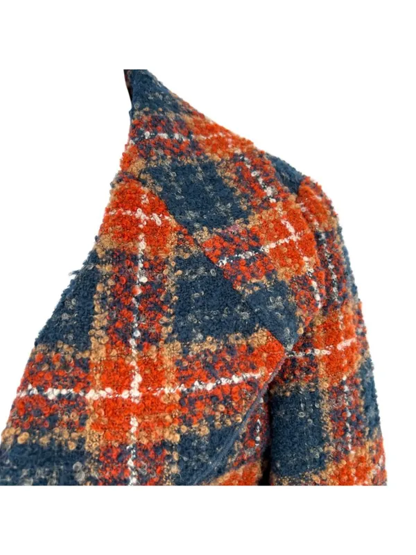 Anthropologie Tabitha Moretown Orange Blue Plaid Ruffle Blazer Jacket Size 2 - Image 3