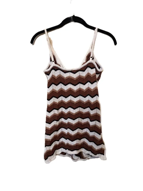 Y2K Bebe Crochet Chevron Knit Cami Tank in Brown & Cream - Image 3