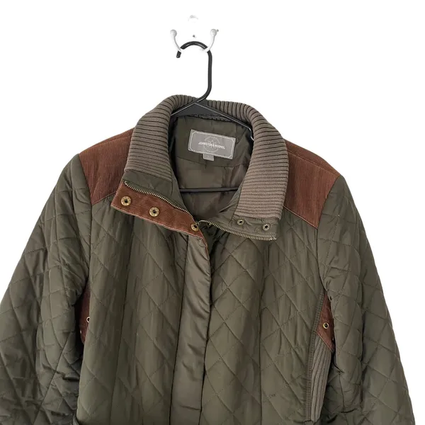 Johnston & Murphy Women's Size Large Army Green Quilted Belted‎ Coat - Image 2