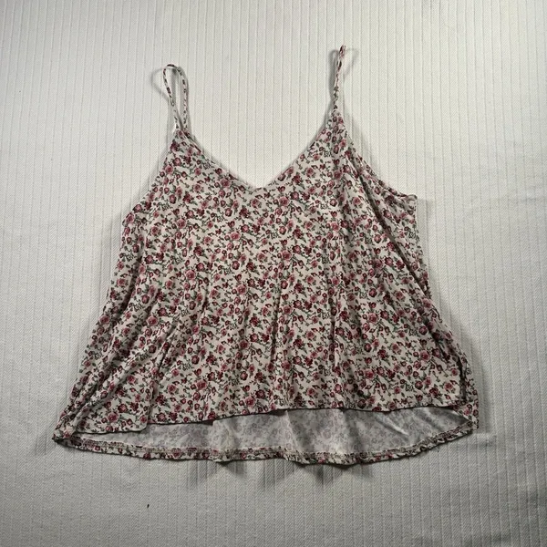 Gaze Juniors Womens Size Large Cropped Floral Cami Tank Top White Pink V-Neck L - Image 4