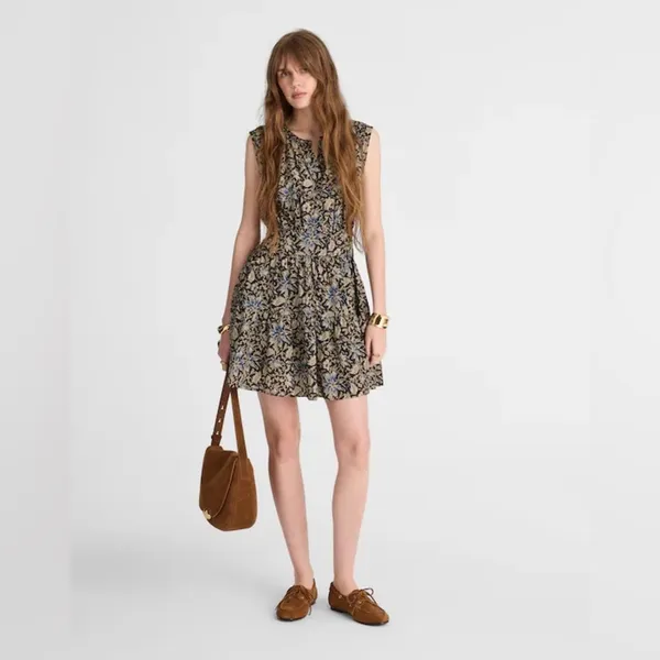 Madewell Amor Floral Mini Dress Size M NWT Cotton Sleeveless Blue Tan - Image 13