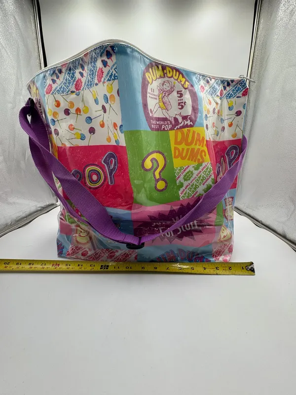 Vintage Dum Dums Lollipop Zip Tote Bag Candy Promo PVC Vinyl Large Shopper - Image 4