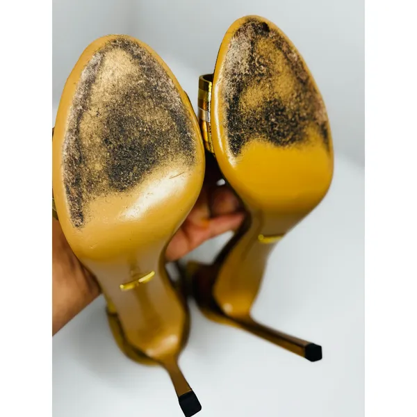 Gucci Cara Gold Metallic Leather Strappy High Heel Sandals EU 38 - Image 7