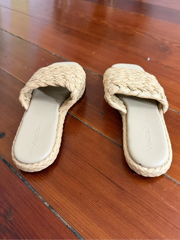 Vince Rumi Raffia Woven Flat Slide Sandals Coastal Sz 7.5 🧡🍄 - Image 6