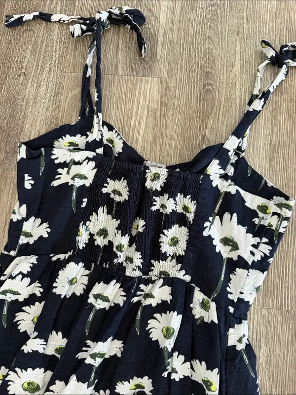 Urban outfitters Positano midi dress navy blue sunflower floral boho small - Image 9
