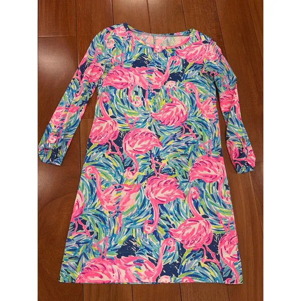 Lilly Pulitzer Dress‎ Womens Pink Blue Flamingo Pima Cotton Knit Shift XXS - Image 4