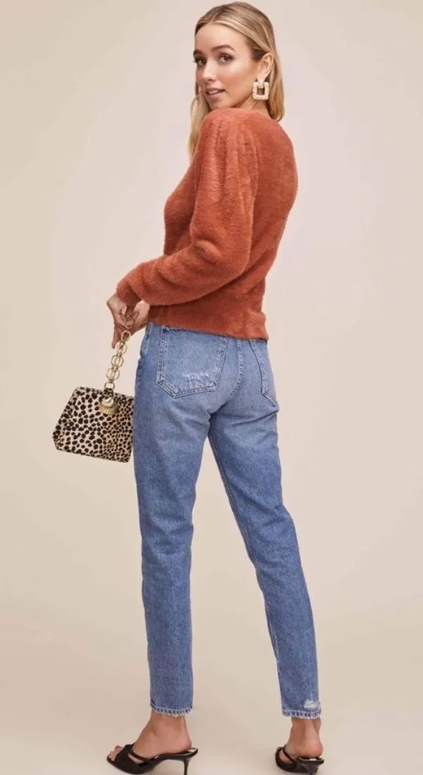 ASTR The Label Square Neck Fuzzy Crop Sweater in Rust - Image 8