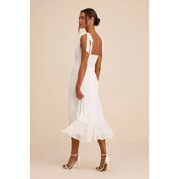 Lulus Summer Invite White Tie-Strap Tiered Midi Dress Wedding Bridal XL NWT - Image 3