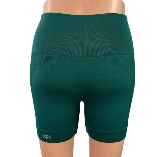SET Active SculptFlex Green Skinny Yoga Gym Athletic Activewear Biker Shorts S - Image 3