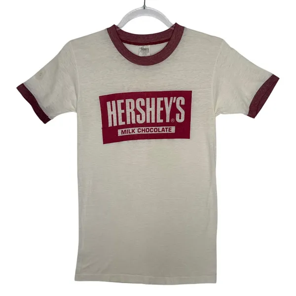 Vintage 90s Hershey’s Milk Chocolate Ringer Tee USA Made Slim Fit Small - Image 2