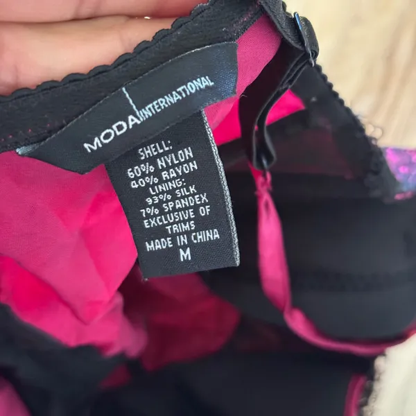 Moda International Magenta Pink Black Lace‎ Corset Top Underwire Silk Blend M - Image 4