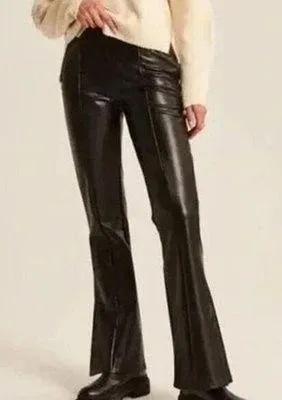 Abercrombie & Fitch Vegan Leather High Rise Pull On Flare Pants Brown Medium - Image 2
