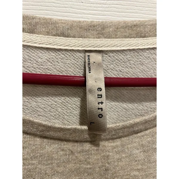 Entro Womens Sequin Aztec‎ Sleeve Sweatshirt Oatmeal Heather Geometric Top L - Image 2