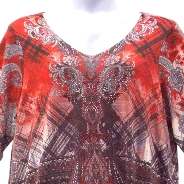One World‎ Tunic Peplum Red 2X - Image 4