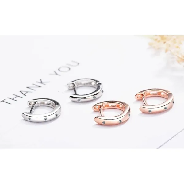 NEW Unisex 14k Rose Gold S925 Huggie Hoop U Shape‎ Simulated Diamond Earrings - Image 5
