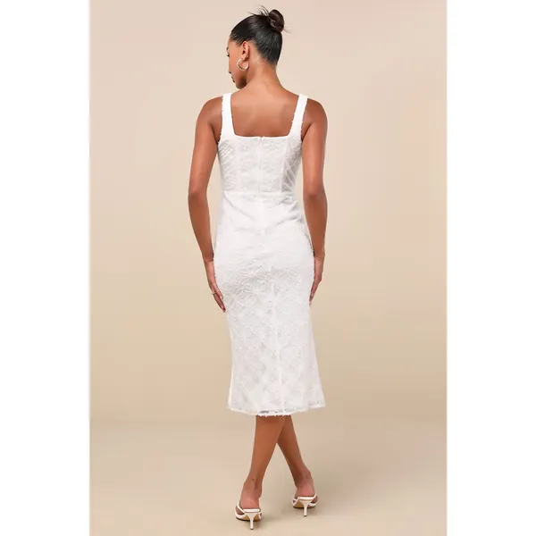 NWT Lulus Kalani White Mesh Textured Midi Dress Engagement Banquet Gala Size XL - Image 3