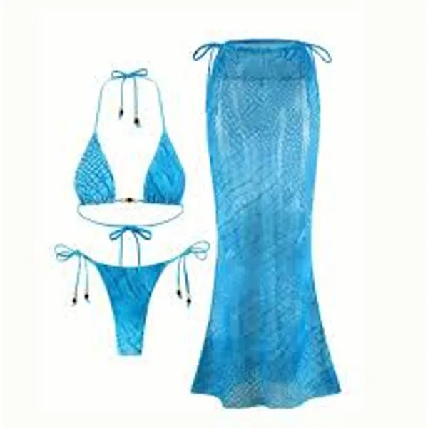 SEXY Mermaid THREE PIECE Bikini Set w Maxi Skirt Blue NEW NIP Size Small S - Image 2
