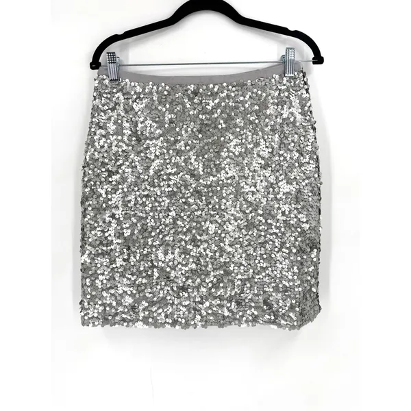 NWT J.Crew Sequin Mini‎ Skirt Womens 4 Silver F7872 Disco Party Glam Holiday - Image 2