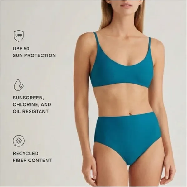 NWOT Quince Women's Scoop Neck Bikini Top Teal Blue Size Medium Sold Out - Image 2