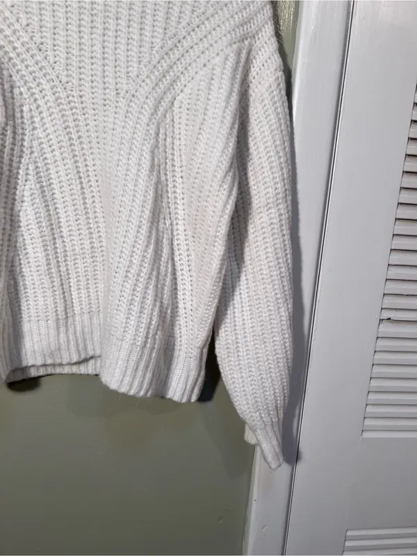 A New Day Womens Size Small Crewneck Sweater White Ribbed Shaker Stitch Long Slv - Image 4