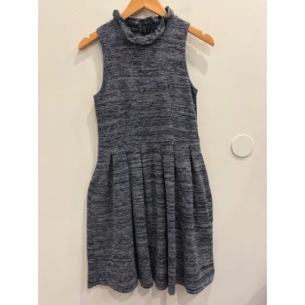 Ganni Pinnacle Dress Black Gray Space Dye Ruffle High Neck Pleated‎ Mini Twee S - Image 3