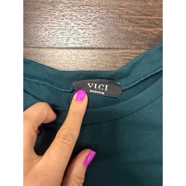 VICI Long Sleeve Side-Ruched Asymmetric Tulip Hem Dress – Dark Green (Medium) - Image 3