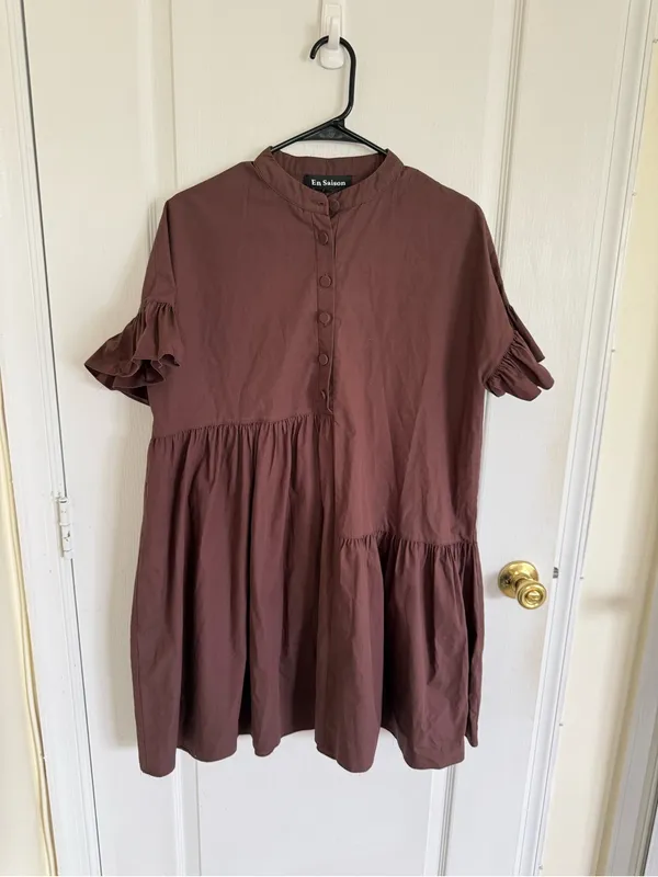 En Saison Brown Babydoll Mini Dress - Image 5