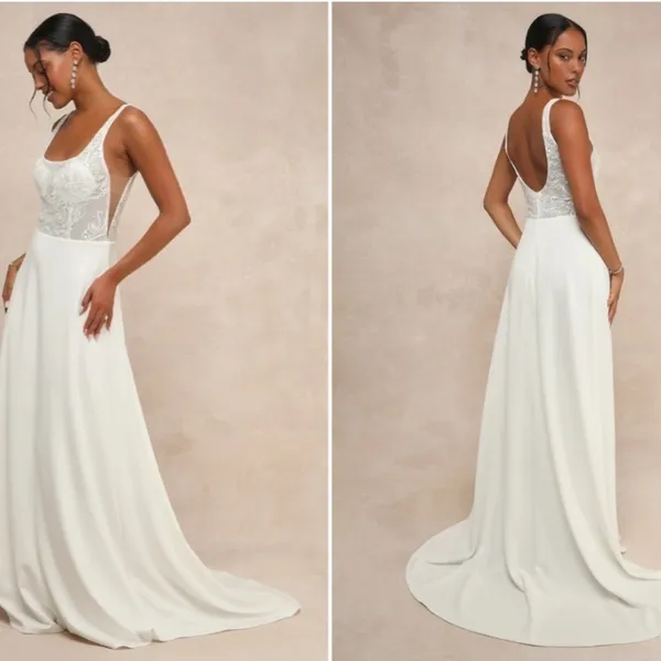 LULUS Bridal Wedding Elegant Sophisticated Floral Beaded Mermaid Gown - Image 2