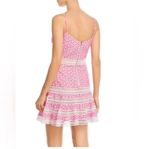 Bardot Camille fit and flare mini Eyelet lace Dress. pink white sz M 8 - Image 2